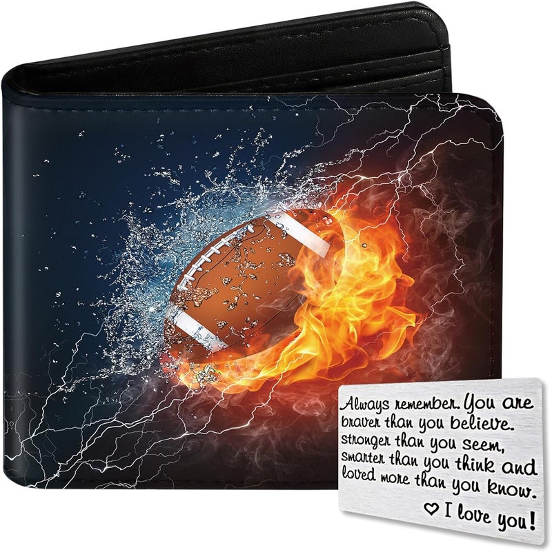 Roacap Kids Wallet for Boys, Cool Wallets for Teen Son Ages 4 5 6 7 8 9 10 11 12 13 14 15 16, Leather Football Bifold Purse, Christmas Birthday Gift for Kid Men Boy Youth Guys - Image 1
